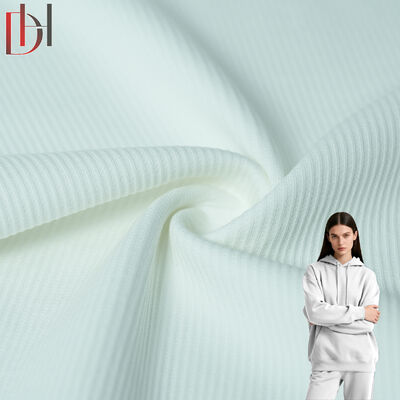 kaufen Stretch Ribbed Strickgewebe mit vertikalen Streifen 40% Baumwolle 55% Polyester 5% Spandex 350 g/m2 185 cm Breite für Hoodie Sweatshirt online manufacture