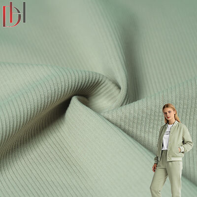 Купить 40% хлопок 55% полиэстер 5% спандекс трикотажная ткань в рубчик 350 г/м² устойчивая к складкам ткань с вертикальной полосой online manufacture